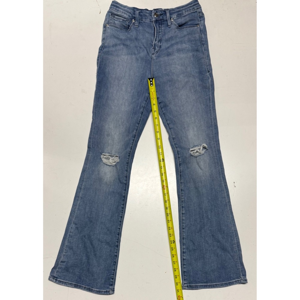 Good American Good Flare Jeans Distressed Blue Wash High Rise Bootcut Size 8